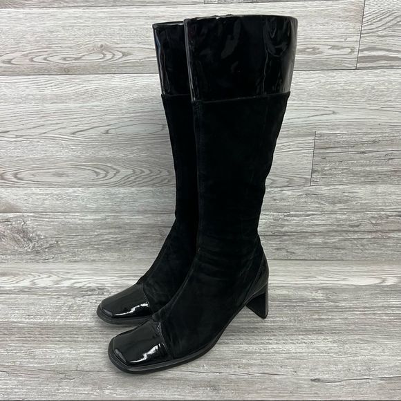 Olip Donna Black Cap Toe Patent Leather Tall Boots size 37 - Picture 1 of 6